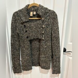BKE Gray Speckled Button Front Collared Open Cardigan Sweater S